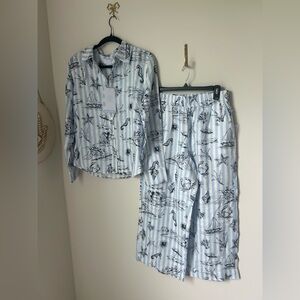 Viral Martha Stewart Coastal Beach Blue Striped Linen Matching Set